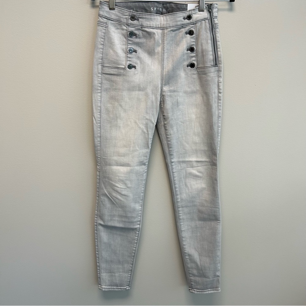 WHBM High-Rise Sailor Button Skinny Jeans Size 4 - Picture 3 of 11